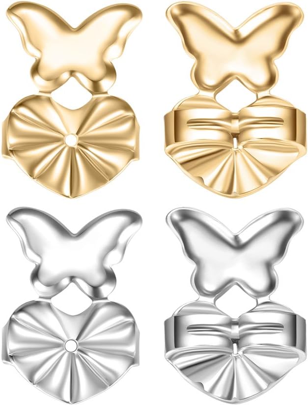 Tonver Earring Lifters - 2 Pairs of Adjustable Hypoallergenic Earring Lifts - Safety Locking Stud Earring Backs (Butterfly-Shaped)