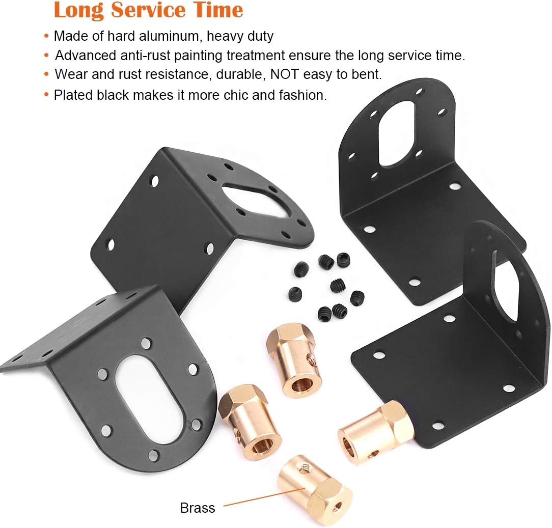 Rustark 4 Pcs 37mm Diameter DC Gear Motors Mounting Bracket Black Rust Resistance Gearbox Fixed Seat Gear Reduction Motor Holder with 4 Pcs 6mm Hex Coupling for Small Stepper Motors - - 