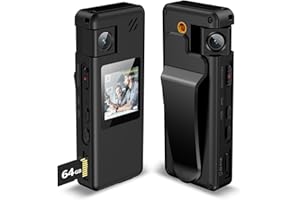 Hoestr 64GB Body Camera with Audio, 1080P Police Body Cam with 180° Rotatable Lens and Upgrade Rotate Clip, Body Worn Camera for Delivery Riding Indoor