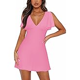 MIYIEONZ Women's Sexy Deep V-Neck Ruffle Sleeve Mini Dresses Summer Casual Bodycon Beach Cocktail Party Club Short Dress