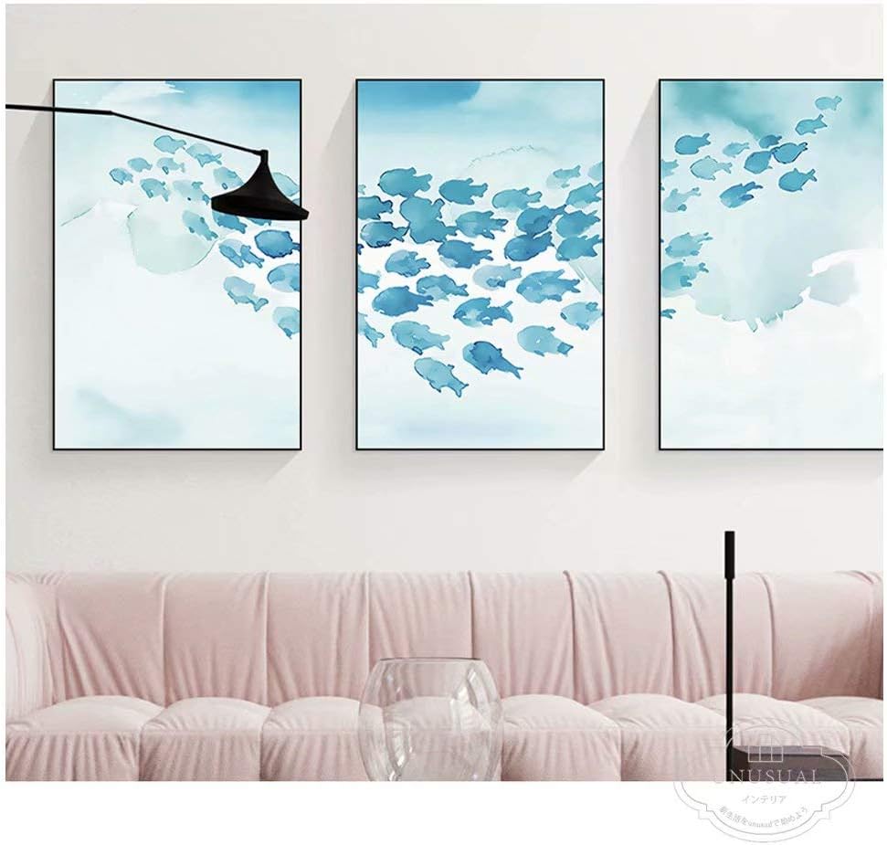 Amazon Co Jp アートパネル 魚 アートフレーム ポスター お洒落 壁キャンバス 絵画 動物壁掛け 壁飾り 絵 壁画 ウォールデコ 北欧 インテリア おしゃれ 防水 防塵 汚れが拭き取れる ナチュラル 高級感 額縁 枠付き フレーム 3パネル セット 40ｘ60cm 取付用金具付き