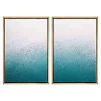 SIGNWIN Framed Wall Art Print Set Deep Turqoise Blue and White Tones Watercolor Style Abstract Zen Digital Art Modern Art Contemporary for Living Room, Bedroom, Office - 16