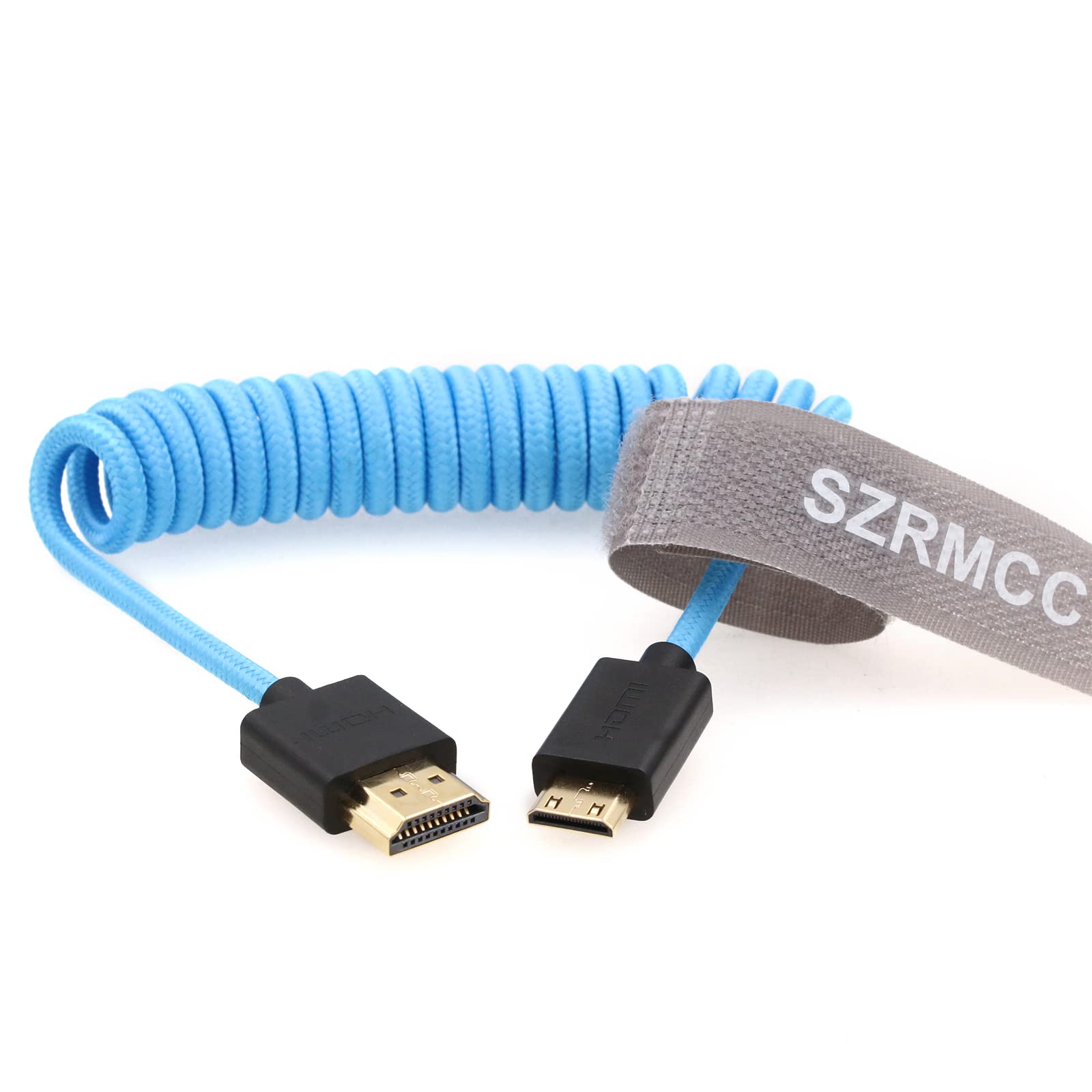 SZRMCC HDMI to Mini HDMI 8K 2.1 Ultra High Speed Coiled Braided Cable for Sony CX7,A7 II,A7S II, Canon EOS 70D/80D, Nikon D500,D7500,Z6/Z7 Pan-asonic Lumix Fuji Camera