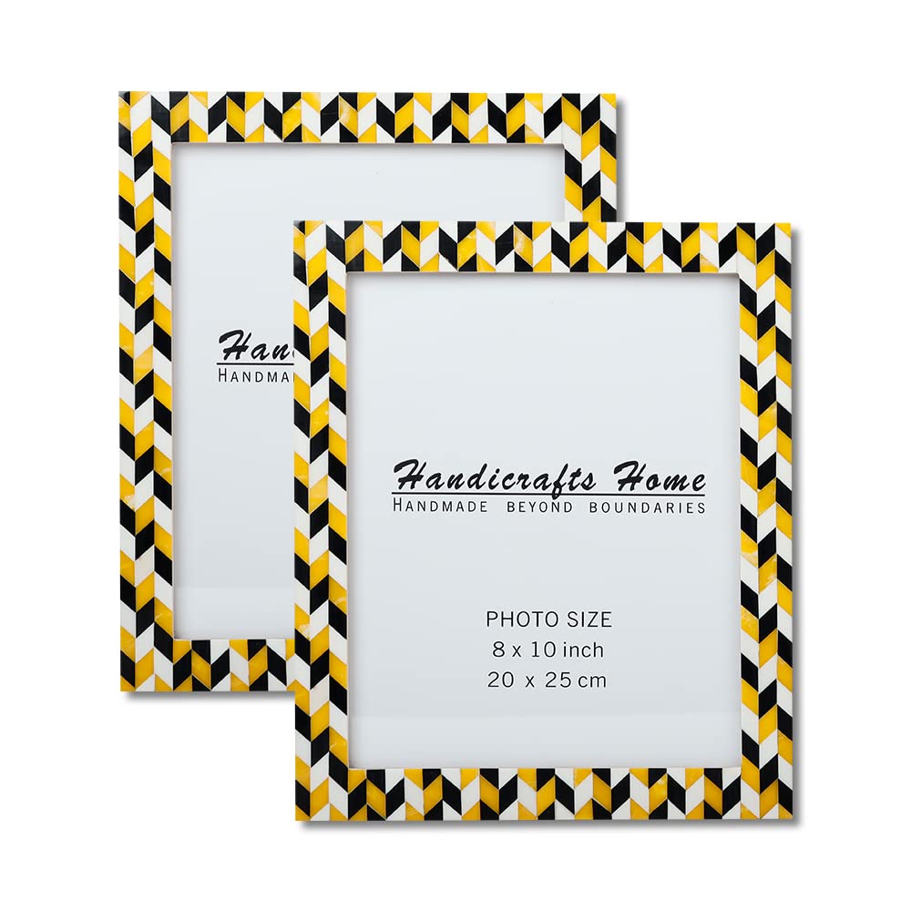 Handicrafts Home 8x10 Picture Frame Set of 2, Yellow Black & White Resin Inlay Photo Frame for Tabletop Display, Bookshelf, Wall Decoration, Photo Frames-2 Set, Multi Picture Frames Collage Picture