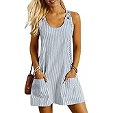 ETCYY NEW Womens Sleeveless Summer Dresses 2026 Cusual U Neck Sundresses Striped Printed Short Dress with Pocket