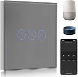 BSEED 3 Gang 1 Way WiFi Light Switch In Gray with LED Indicator
