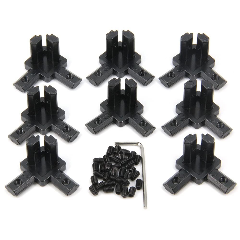 Befenybay 8PCS Black 3-Way End Corner Bracket Connector with Screws for 6mm T Slot Aluminum Extrusion Profile 2020 Series (2020s-Black)