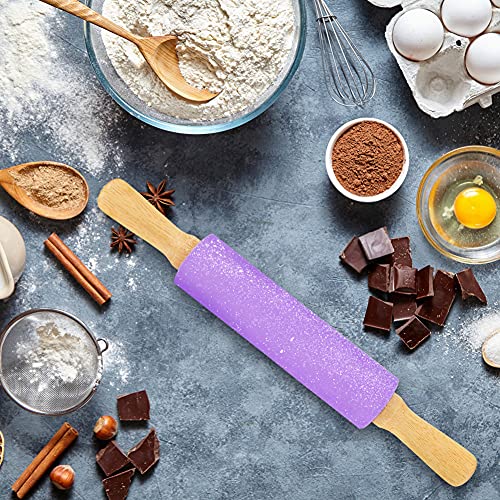 Koogel 15 Inch Silicone Rolling Pin, Purple Rolling Pin Handle Rolling Pin Non-Stick Silicone Rolling for Home Kitchen Cake