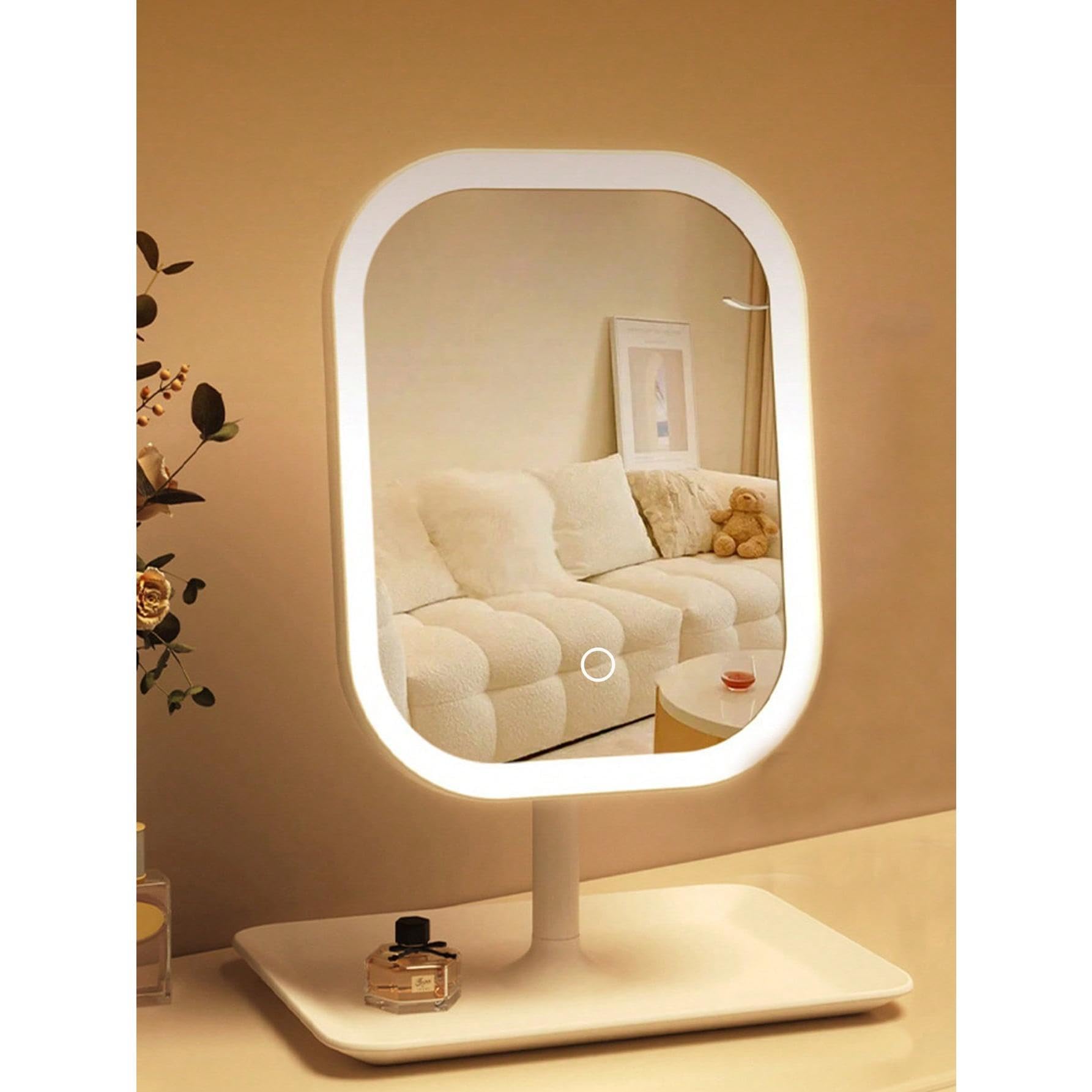 Photo 1 of LED Makeup Mirror with Lights, White, 3 Color Modes, Touch Control, 270° Rotation, Rechargeable 2400mAh Battery, Portable Vanity Mirror for Travel