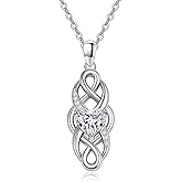QMTIHU Irish Celtic Knot Heart Moissanite Necklace Sterling Silver Celtic Knot Heart Moissanite Pendant Necklace Gift for Women Her