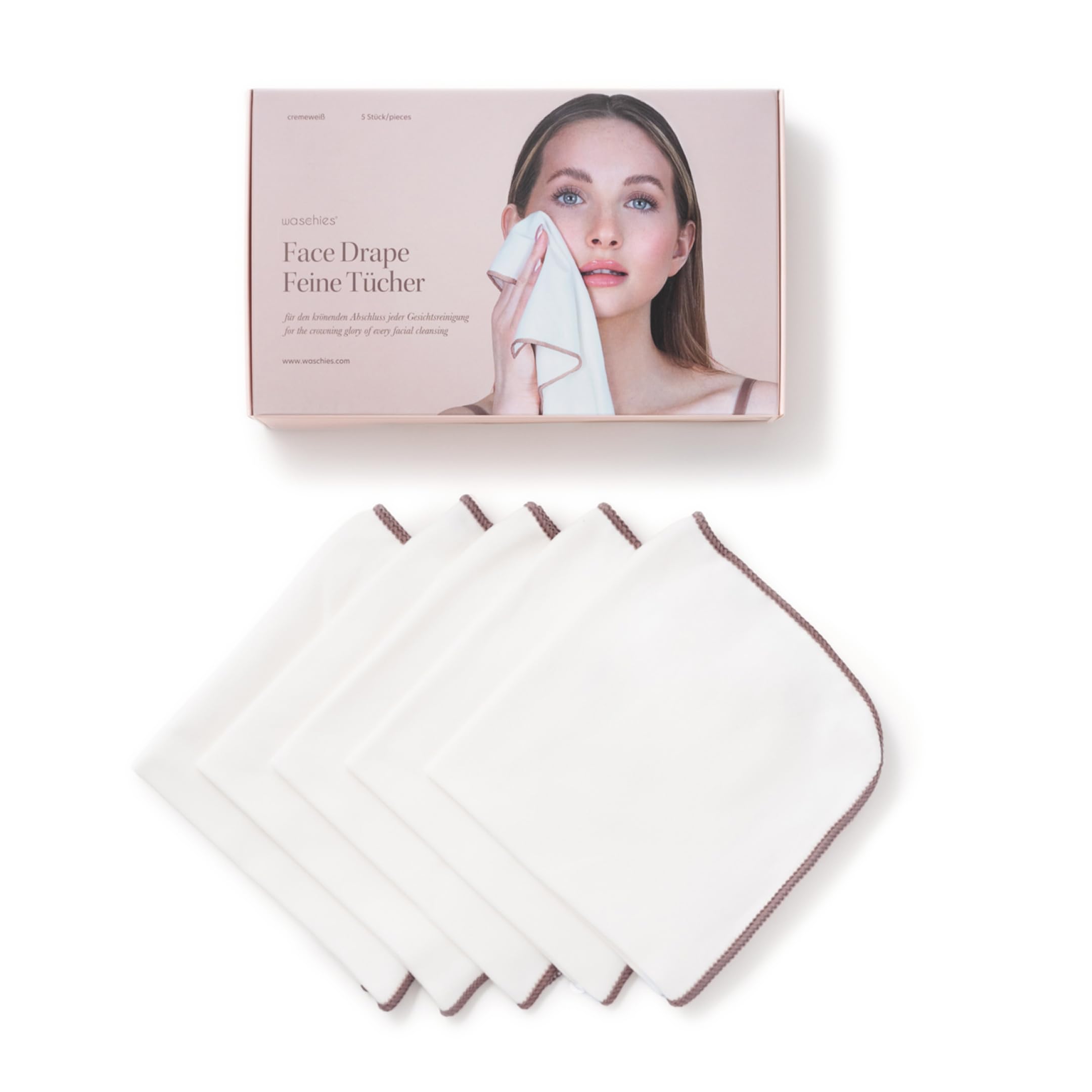 Waschies Ultra-Fine Face Cloths - Pack of 5 in Brown/White - Soft, Absorbent Towels for Gentle Drying - Minimise Irritation & Bacterial Spread – Washable, Reusable & Eco-Friendly - For All Skin Types