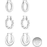 WGOUD 3Pairs 14K Gold Plated Chunky Hoop Earrings Set for Women, Trendy Hoop Earring 925 Sterling Silver Post - Hypoallergenic Thick Lightweight Twisted Hoops Dainty Gold Earrings for Women Jewelry Gifts