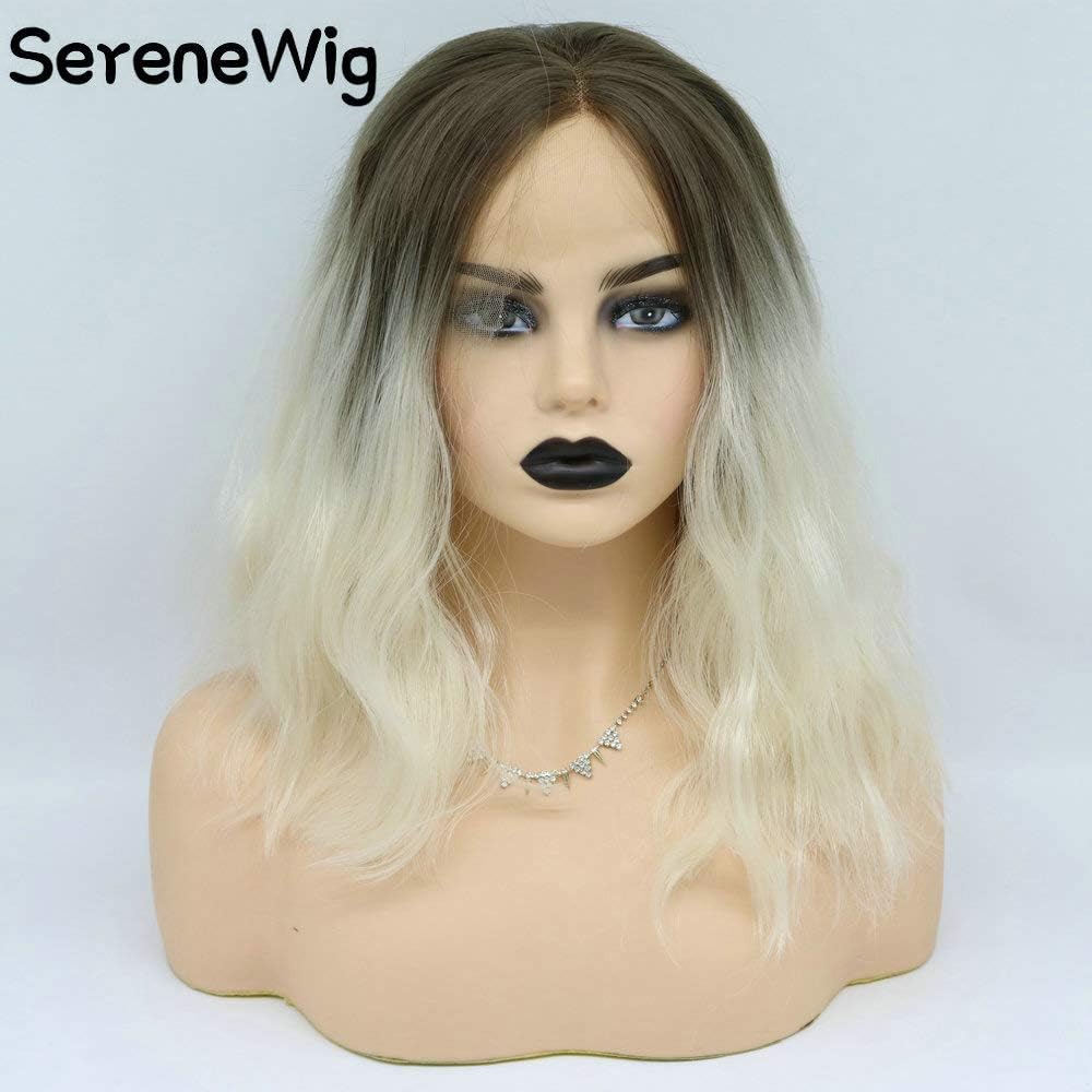 Shoulder Length Lace Front Wigs Short Bob Curly Wavy Wigs Pre Plucked Synthetic Heat Resistant Hair Natural Waves Daily Wigs for Women Cosplay (Brown Blonde Ombre) - Image 3