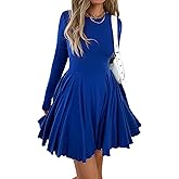 Mieazom Women’s Long Sleeve Casual Swing Dress – A-Line Fit and Flare Skater Dress, Stretchy Mini Dress for Fall Winter