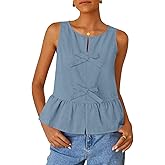 ZESICA Women's Summer Sleeveless Peplum Tank Tops 2026 Tie Front Crewneck Loose Flowy Ruffle Babydoll Going Out Shirts