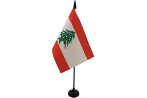 AZ FLAG - Lebanon Table Flag 15x10 Cm - Lebanese Office Flag 100% Polyester 4'' x 6'' - Mini Desk Flag with 25 Cm Pole and Bl