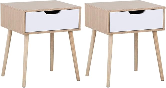 Amazon Com Yaheetech Mid Century Bedside Table Nightstand For Bedroom Sofa Side End Tables With Storage Drawer Wood Legs 19l X 16w X 22 5h Inch Set Of 2 Furniture Decor