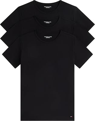 T-Shirts Manches Courtes Lot de 3 Homme Stretch Col Ras-du-Cou, Noir (Black/Black/Black), L