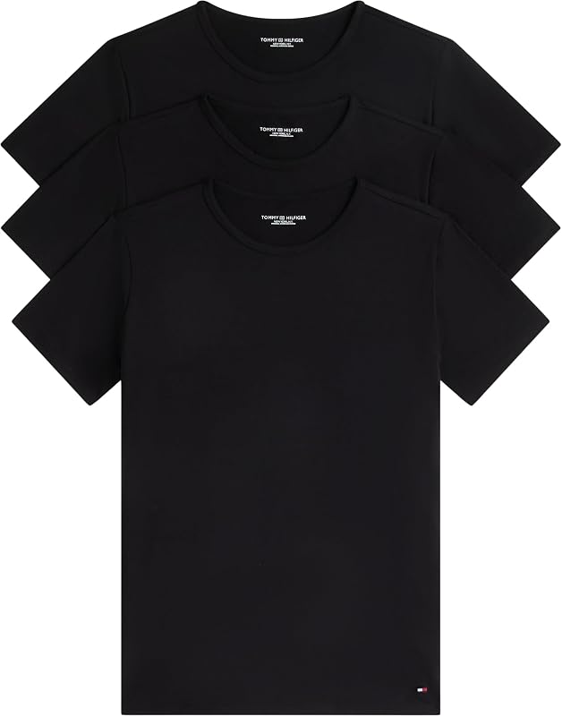 T-Shirts Manches Courtes Lot de 3 Homme Stretch Col Ras-du-Cou, Noir (Black/Black/Black), L — photo 1 sur 5