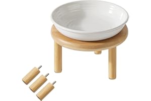 Havniva Elevated Ceramic Cat Dish, Wide Whisker Friendly Anti-Slip Food & Water Bowl with 2 Heights Adjustable Stand - Pet Bowl Set for Cats (1 Dish + 1 Stand, White)