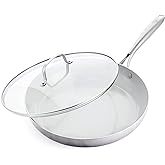 GreenLife Tri-Ply Stainless Steel Healthy Ceramic Nonstick, 12" Frying Pan Skillet with Lid, PFAS-Free, Multi Clad, Induction, Dishwasher Safe, Oven Safe, Silver