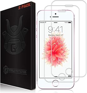 G-Armor Glass Screen Protector for iPhone SE, iPhone 5s, iPhone 5c, iPhone 5 (2 Pack) - Ultra Clear Tempered Glass Protective Screen Cover, Phone Case Friendly, Accessories for 4-inch Apple iPhones