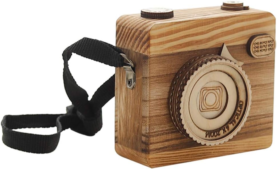 Yililay Camera Shaped Music Box Wooden Music Toy Retro Style Decorative Wood Crafts Wood Camera Model