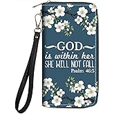 FVAENDHIO Women's Large Capacity Wallet PU Leather Zip Around Clutch Purse Multifunctional Wallet with Removable Wristlet Strap for Smart Phone/Coin/Card/Cash, Bible Verse Psalm 46:5