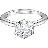 TANGLAI Round Cut Solitaire Engagement Ring for Women, 14K Rose Gold Plated 2.5CT Moissanite Wedding Ring, Classic 6 Prong Promise Ring,Wedding & Anniversary Jewelry Gift Adjustable Ring 4-10