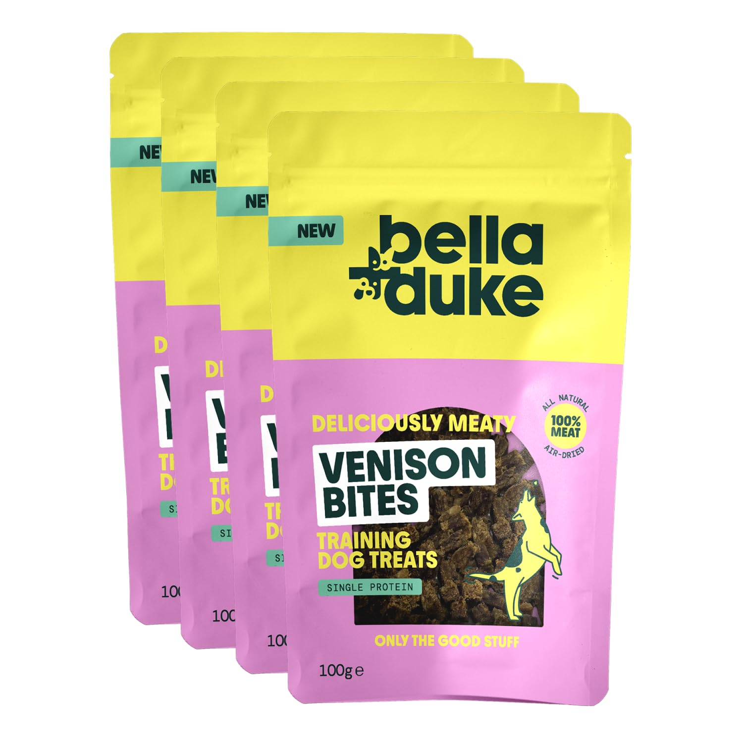 Bella+Duke Venison Bites for Dogs 4 Pack - Ideal for Training & Snacking - Grain-Free, High Protein and Hypoallergenic - Suitable for Dogs & Cats - 100% Natural Alternative to Processed Treats