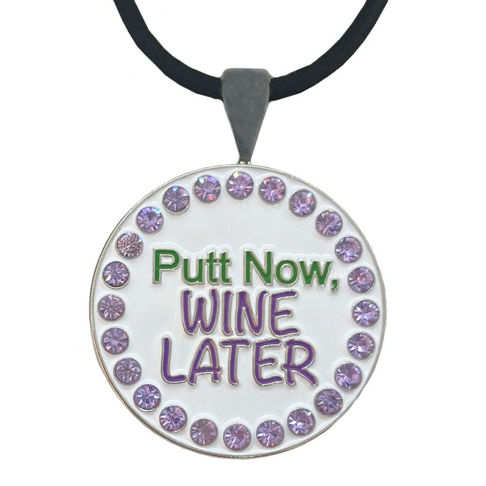 Giggle Golf Bling Golf Ball Marker With A Magnetic Pendant Necklace for Women, Rubber Cord With Magnetic Metal Pendant, No Gemstone