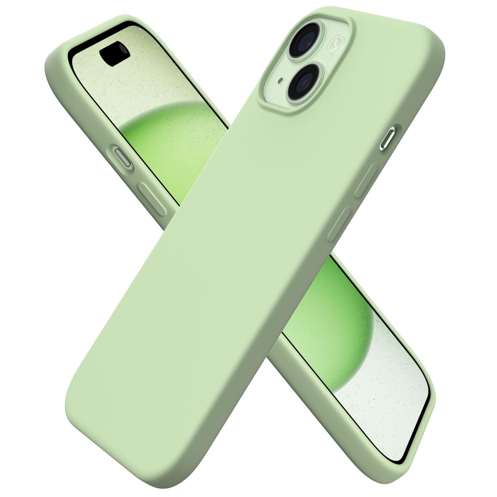 Photo 1 of ORNARTO Compatible with iPhone 15 Case 6.1, Slim Liquid Silicone 3 Layers Full Covered Soft Gel Rubber Phone Case, Anti-Scratch Shockproof Protective Cover 6.1 Inch, Pistachio
