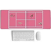PaJiaNi Girly Pink Preppy Desk Mat,Coquette Pink Tennis Court Mouse Pad,Tennis Sport Art Mouse Pad,gift for tennis players,XL Large Laptop Desk Mat For Girls Dorm Home Office,31.5x11.8 Inch