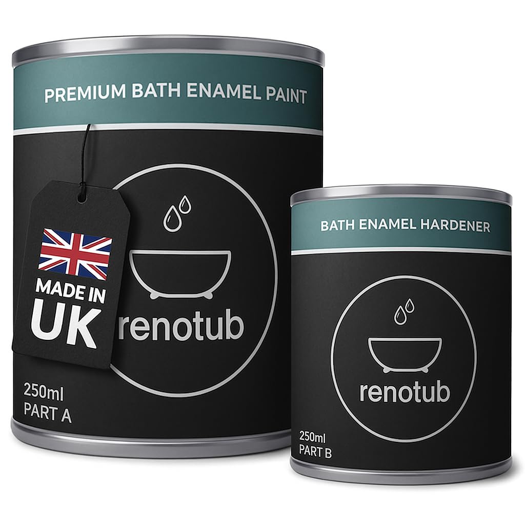 Renotub Premium 2K Bath Resurfacing Repair Enamel Paint - Brilliant White - Bathtub - Shower Tray - Sink - Tiles