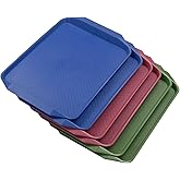 Easymanie 6 Pack Rectangular Fast Food Serving Trays, Plastic Restaurant Serving Trays, (Blue, Green, Burgundy)