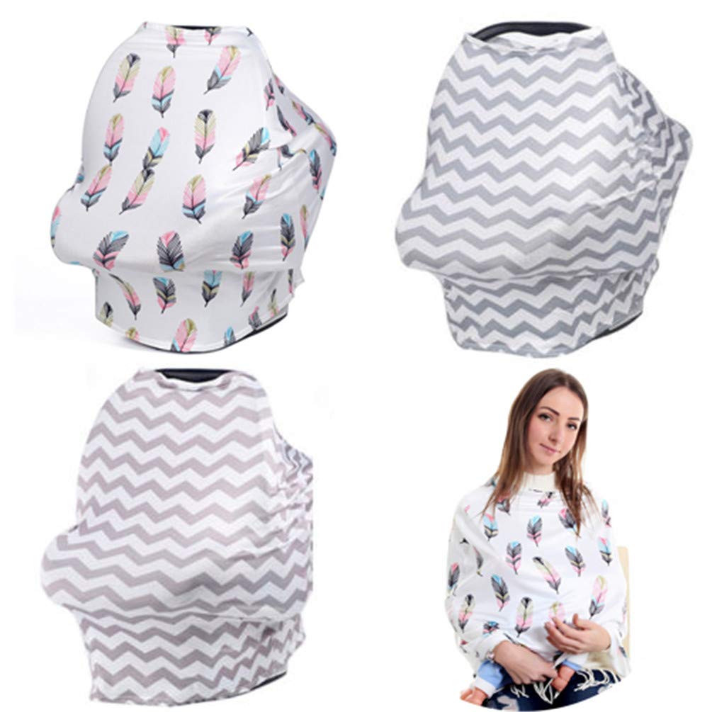 Nursing Cover Scarf,Baby Breastfeeding Car Seat Canopy, Shopping Cart, Perfect Skirt，High Chair, Stroller and Carseat Covers 6-in-1 Canopy & Nursing Cover for Boys and Girls- Best Gift for Mom