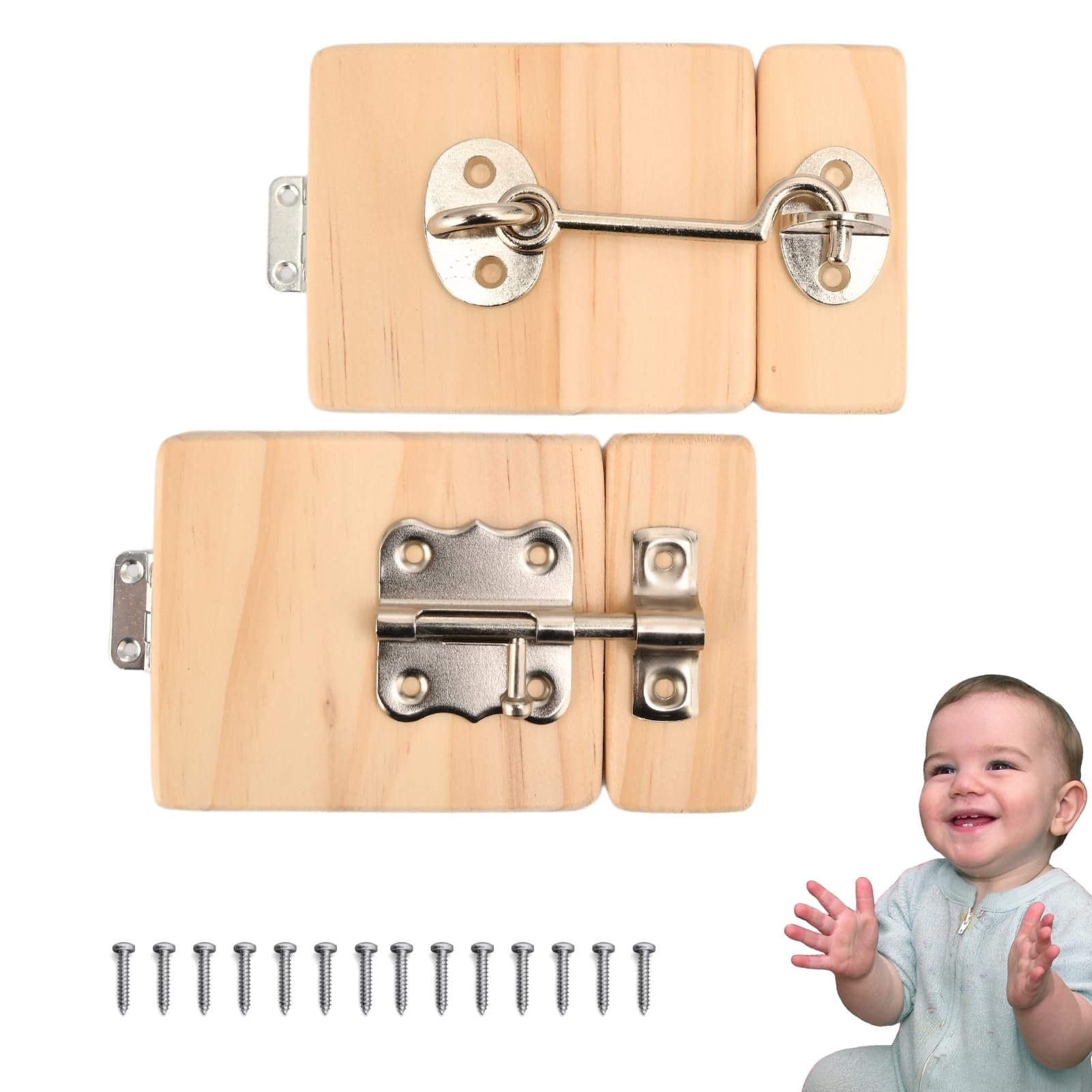 2 Picecs Wooden Busy Board DIY Parts Set - Wooden Door with Lock - DIY Materials - Sensory Board Accessories - Activity Parts - Montessori Educational Items - Sensory Wall Material Kit — image 1