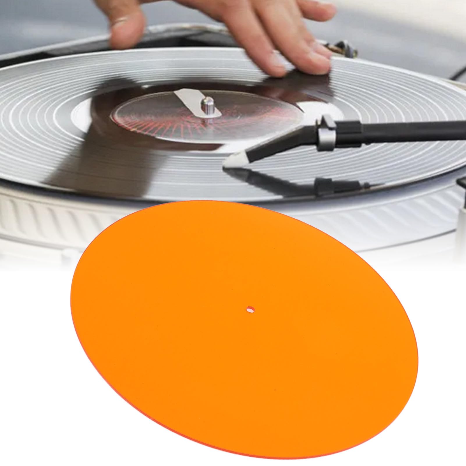 Acrylic Turntable Mat, Transparent Record Platter Slipmat for 12 Inch Vintage Record Player, Reduce Static, Reduces Noise & Sounds From Static & Dust (Orange)