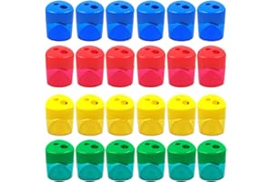 AUSTARK 24Pcs Pencil Sharpener Manual, Assorted Color Small Dual Hole Pencil Sharpeners Bulk with Lid for School Office Home (Triangle-24)