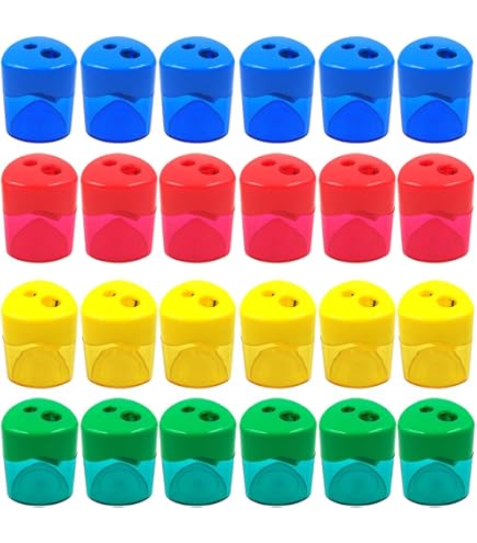 24-Pack Small Manual Pencil Sharpeners – 2-Hole Design For Pencils & Crayons, Easy-Clean Lid – Assorted Colors For School, Office, Home