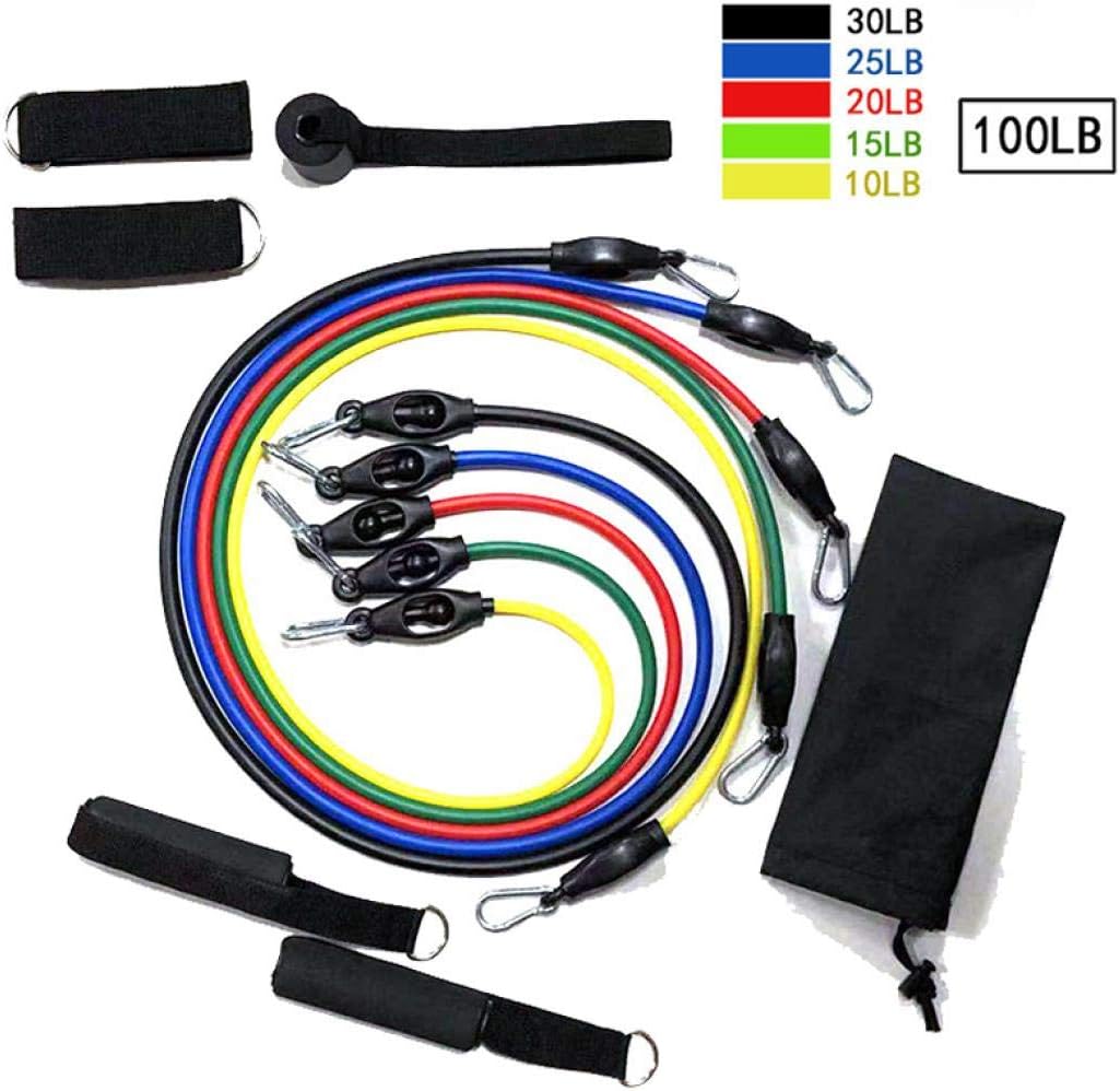 Auppy Resistance Bands Set(11 Pack),Including 5 Stackable Exercise Bands with Door Anchor,2 Foam Handle,2 Metal Foot Ring and Carrying Case - Home Workouts,Physical Therapy,Gym Training,Yoga