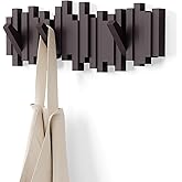 Umbra Sticks Wall-Mounted Coat Rack Rail Hook with 5 Retractable Pegs – Modern, Space-Saving Storage Organizer, Espresso