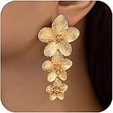 Gold Flower Earrings Statement Earrings for Women Large Floral Earring Jewelry Gift Spring Summer Accessories
