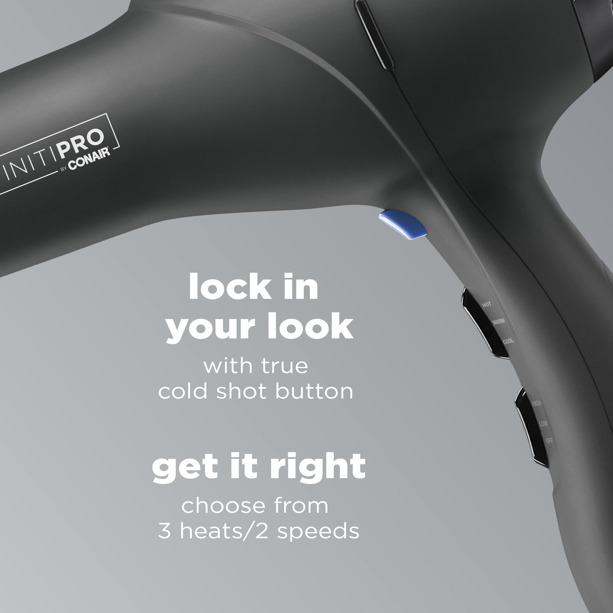 Infiniti PRO CONAIR Hair Dryer with Diffuser, Professional AC Motor, Tourmaline Ceramic Technology Blow Dryer, Includes Concentrator and Blowout Brush, Amazon Exclusive, Gray