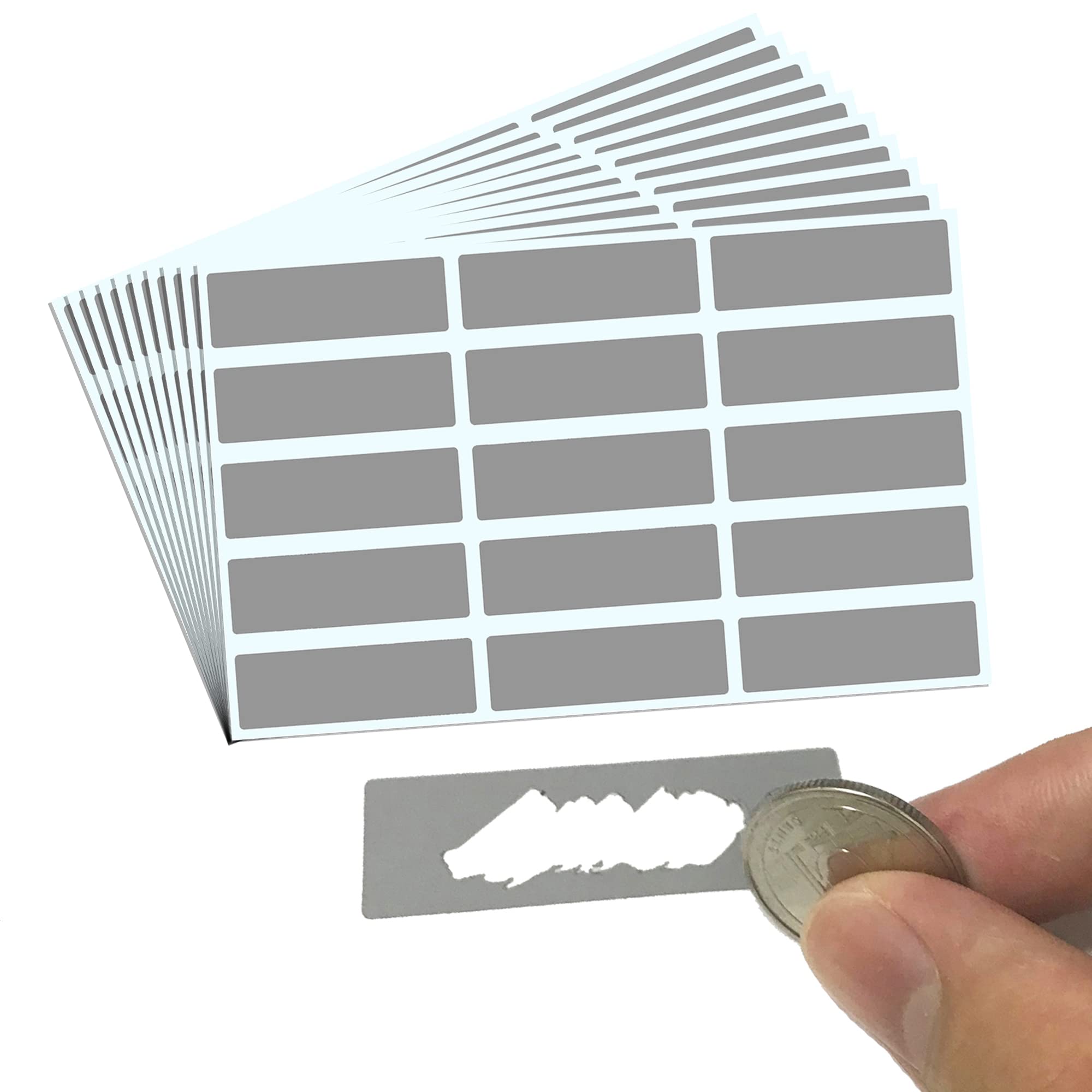 150 Pieces, 48 x 15 mm, Scratch Off Stickers Labels Grey Rectangle