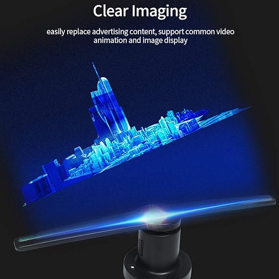 Fesjoy 3D Hologramm Projektor, 3D Holographischer Anzeigen Fan, LED Holographic Projektor Werbemaschine Stereo Animierte Rota