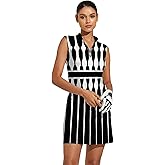 ACEGOLFS Tennis Dresses for Women with 2 Pockets Sleeveless Womens Golf Dress Quarter Zip Stand Collar Printed Athletic Dress