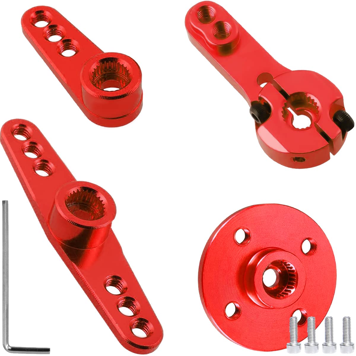 DAOKAI 4Pcs Servo Arm Horn RC Products 25T Aluminum Horn Steering Arm (Double + Single + Dual Clamping + Round Type) For RC Car/Model Boat/MG946R/MG945/S3003