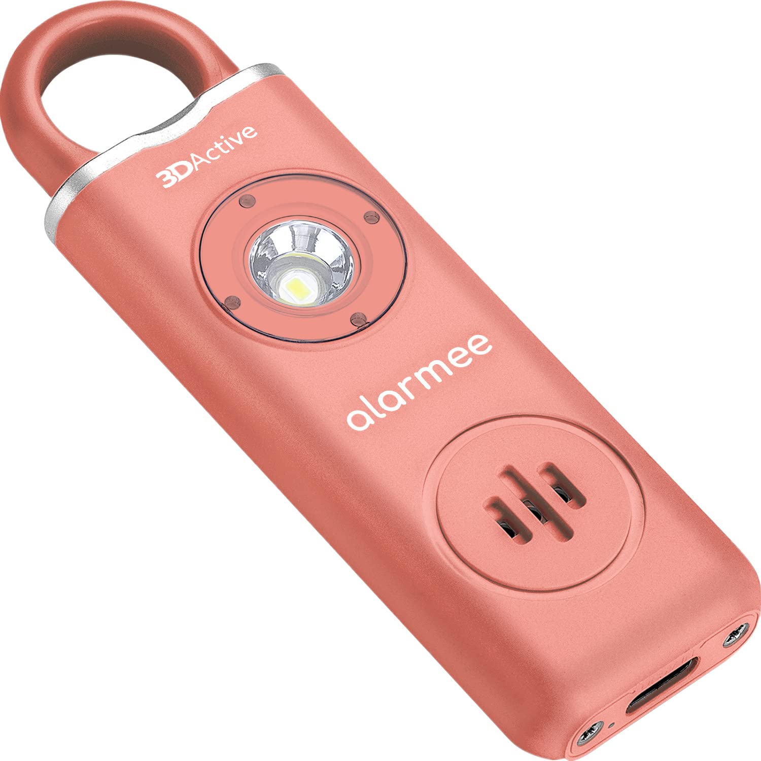 3DActive Alarmee Rechargeable Personal Safety Alarm for Women, Teens & Elderly, Pocket Size 130dB Loud Siren with LED Light - Coral