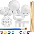 48PCS Solar System Model Foam Ball Kit Includes 10 Sizes Polystyrene Spheres Balls, Bamboo Sticks, Toothpick Flags, 8 Color Pigments, Brushes, Paint Tray Palette for School Science Projects